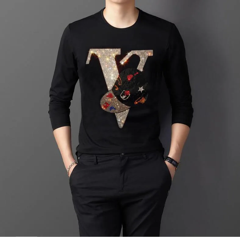 

2023 Summer men Drawstring Male drop shipping Pullover Fitness Top Men's Rhinestones Pullover sweater