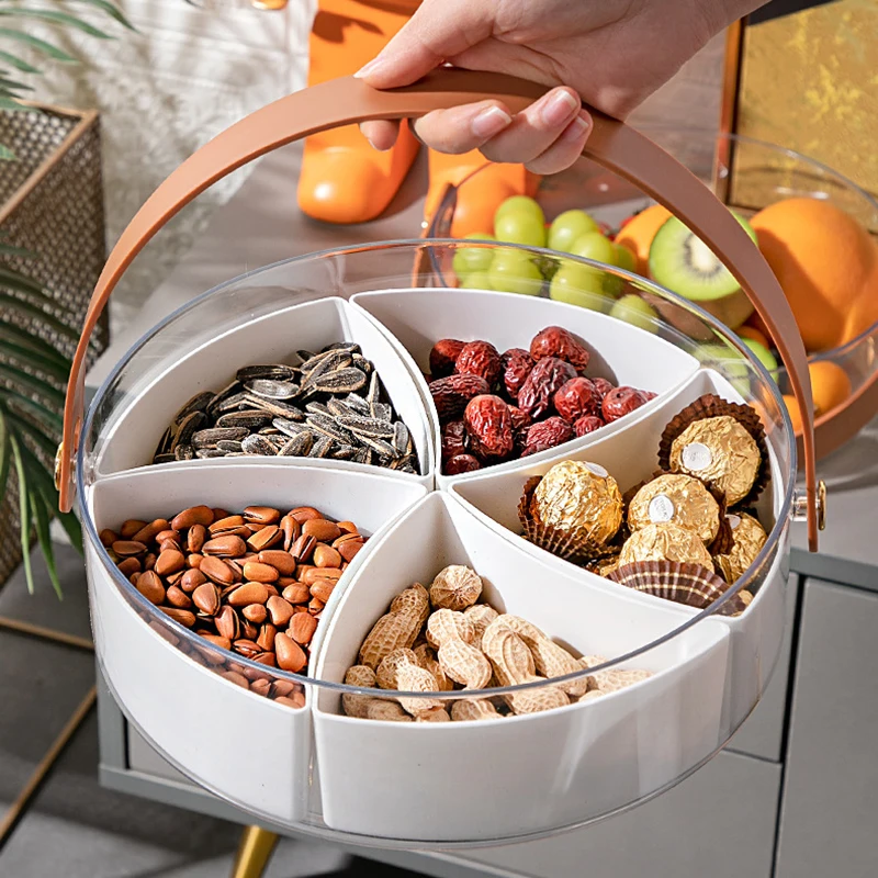 

Food Storage Tray Snacks Nuts Fruit Tray Creative Picnic Handheld Portable Storage Box With Lid Party Candy Box Kitchen Supplies