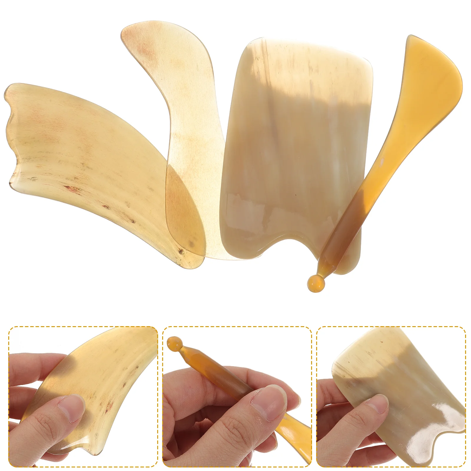 

4pcs Scrapping Board Natural Ox Horn Facial Scrapping Device Horn Massaging Board with A Drawstring Bag for SPA Relaxing