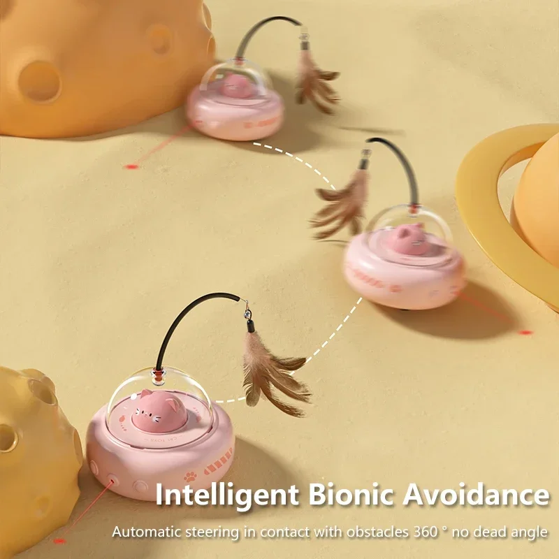 Smart Electric UFO Style Cat Teaser Stick with Bell Replaceable Feather Interactive Training Toy Cat Supplies