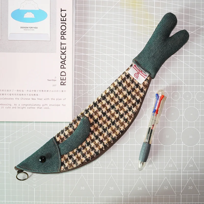 Harris Tweed Saury Shape Pen Bag Borsa Portaoggetti Multifunzionale Custodia Per Cancelleria Per Studenti