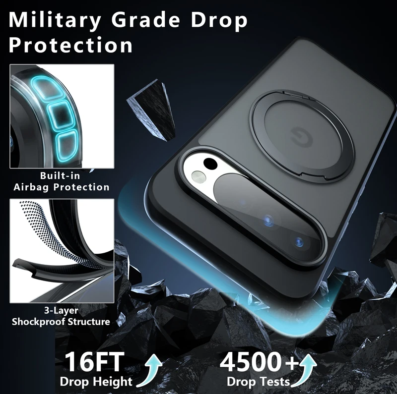 ELVEV Magnetic Shockproof Matte Case with Rotating Ring Bracket