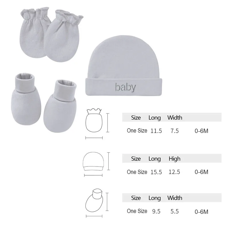 Newborn Hat+Gloves+Socks Set for Baby Boy&Girl Cotton Fall Casual Photography Props Soft Headwear Infant Nightcap Fashion