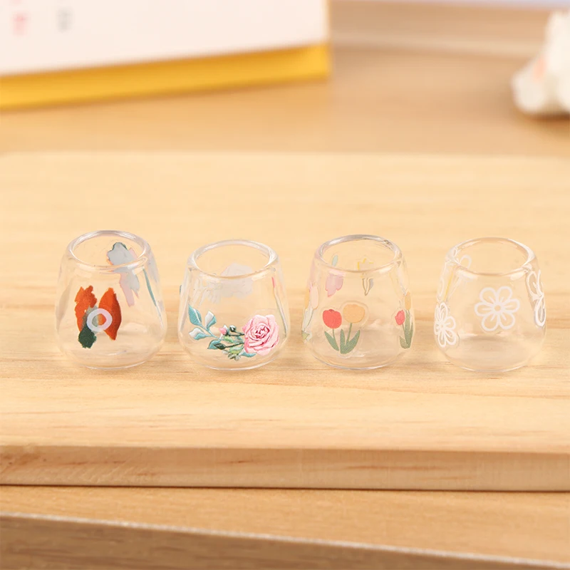 

4 шт./набор, прозрачные стеклянные чашки для кукольного домика