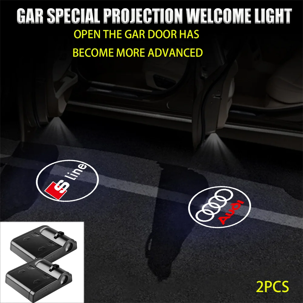 2 Pezzi Abs Nero Led Porta Auto Attrazione Magnetica Luce Di Benvenuto Proiettore Laser Logo Badge Accessori Auto Per Audi Q7 Tt Rs Sline
