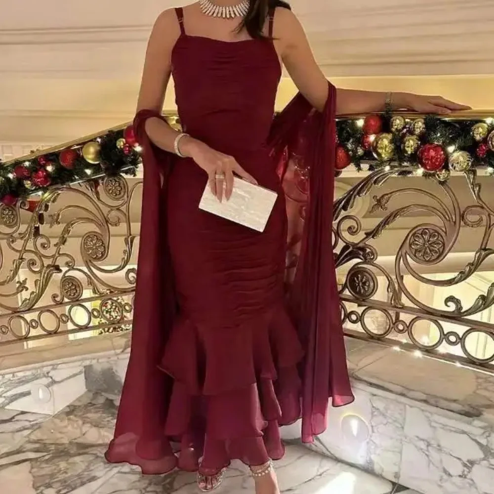 

Muloong Square Neckline Ankle-Length Women Elegant And Pretty Luxury Prom Dress