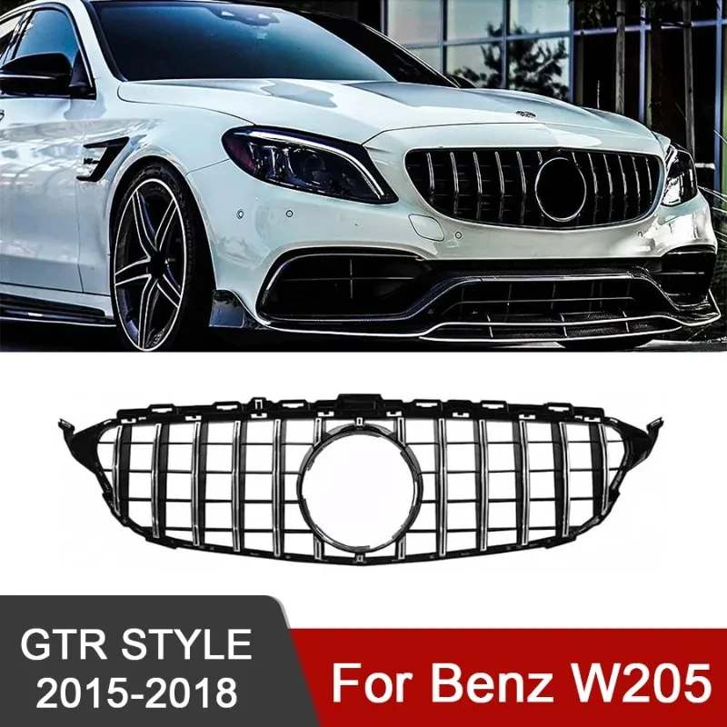 

GTR Style Car Front Bumper Grill Grille for Mercedes Benz C-Class W205 2015-2018 Gloss Black/Silver Auto Accessories