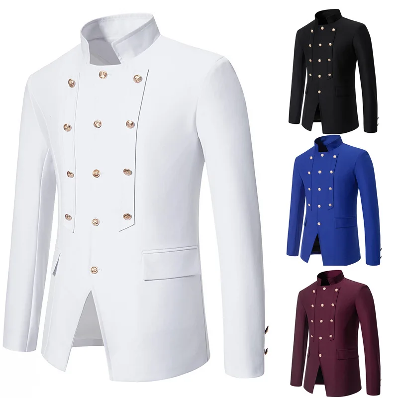 Men's Spring New Court Buckle Wedding Slim blazer Stand Collar Casual blazert European Size
