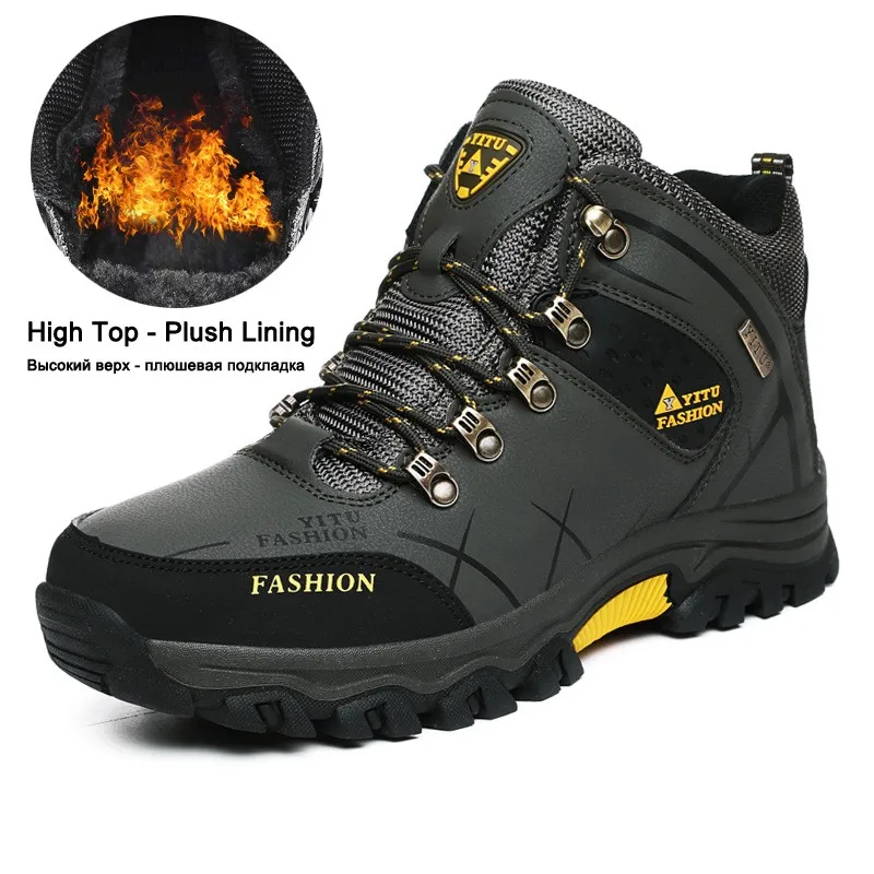 Winter Men Snow Boots Plush Big Size 46 47 Outdoor Mens Sneakers Non-slip Adult Rubber Hiking Warm Fur Ankle winter snow boots men boots