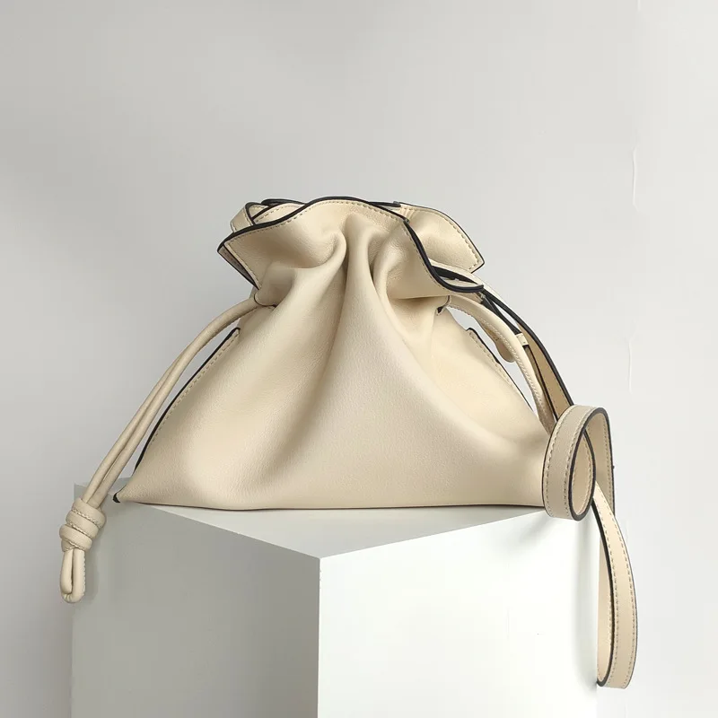 Luxury Brand Single Shoulder Bag Tote Cowhide Drawstring Large Capacity Handbags for Women Crossbody High-quality Messenger