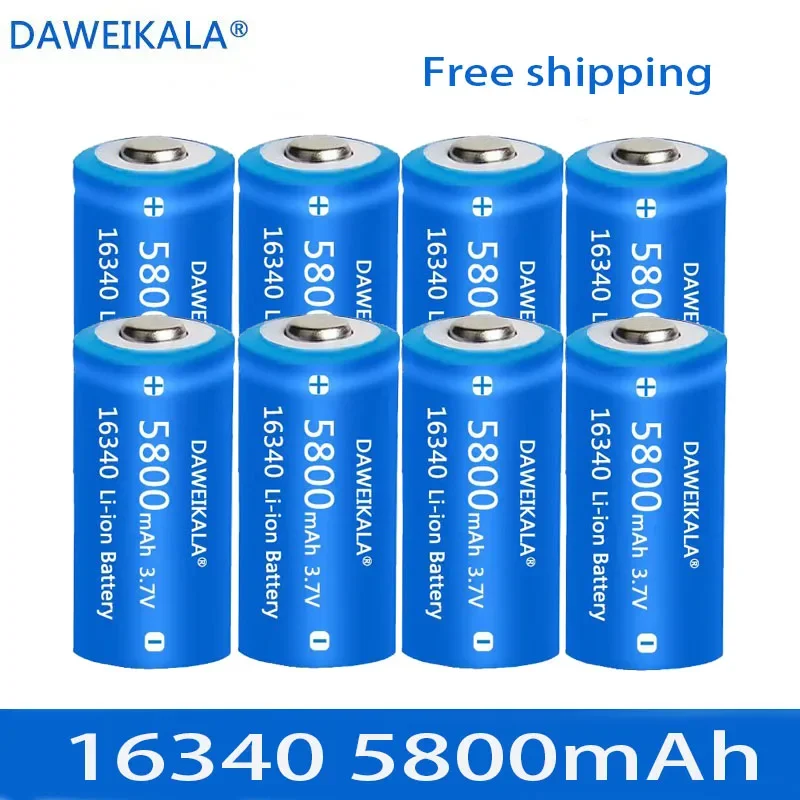 Baterรญa recargable de iones de litio para linterna LED, cargador de pared de viaje, 3,7 V, 16340 mAh, 5800, CR123A, 16340