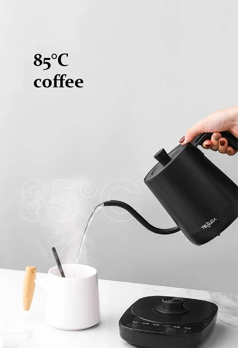 Description Picture 6 of item110V/220V Smart Electric Kettle Hand Brew Coffee Pot Gooseneck Jug Multigear Temperature Adjust 304 Stainless Steel Teapot 800ml