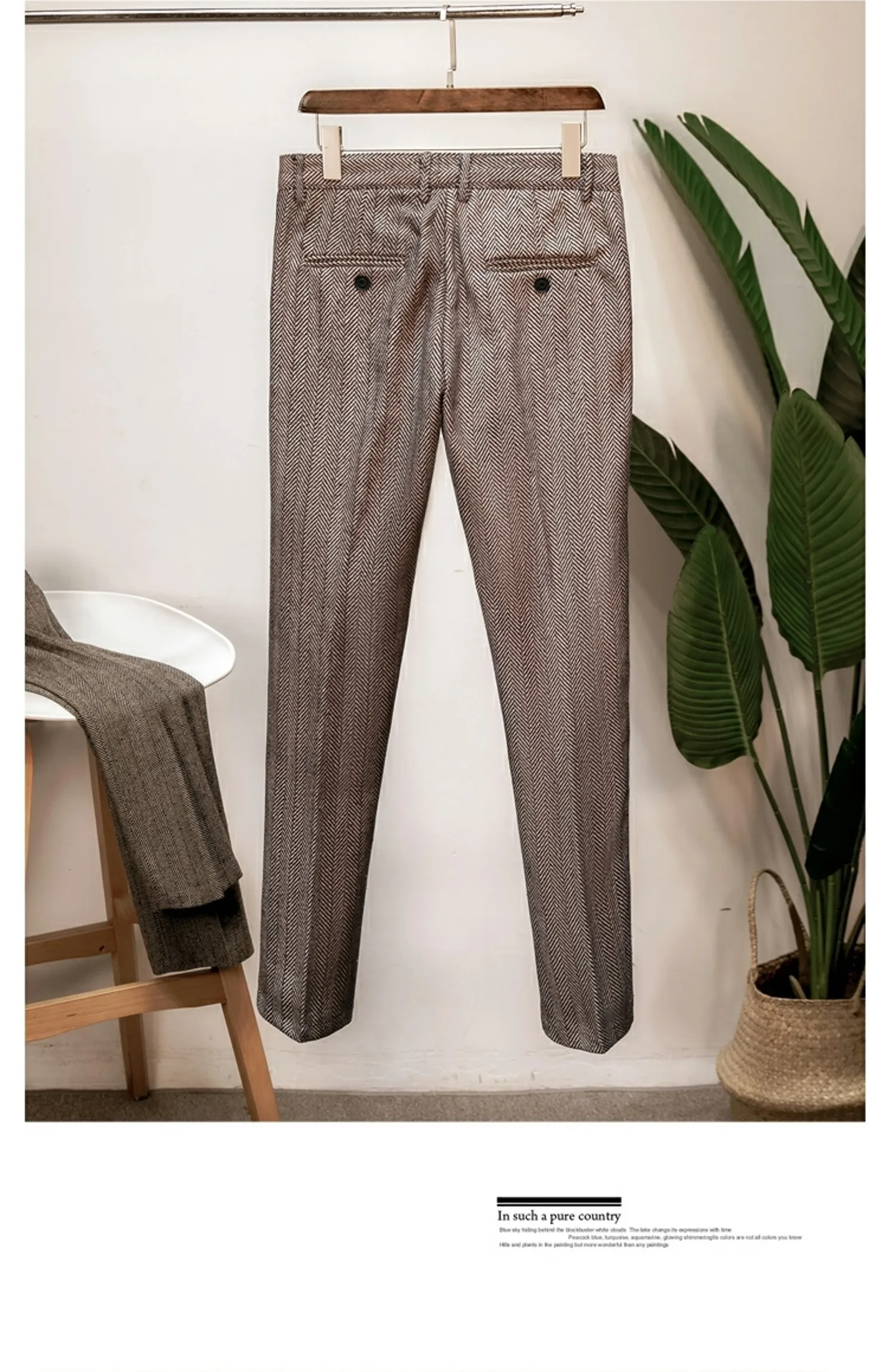 Herbst und Winter britische Retro-Hose aus Woll-Tweed mit Fischgrätenmuster für Herren in großen Größen – Detail 9