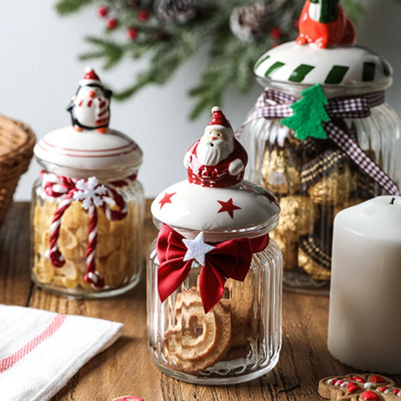 

Christmas Sealed Jar Cute Fox Snowman Airtight Canister Kitchen Food Dried Fruit Tea Food Storage Bottles Candy Jars Orgnizer