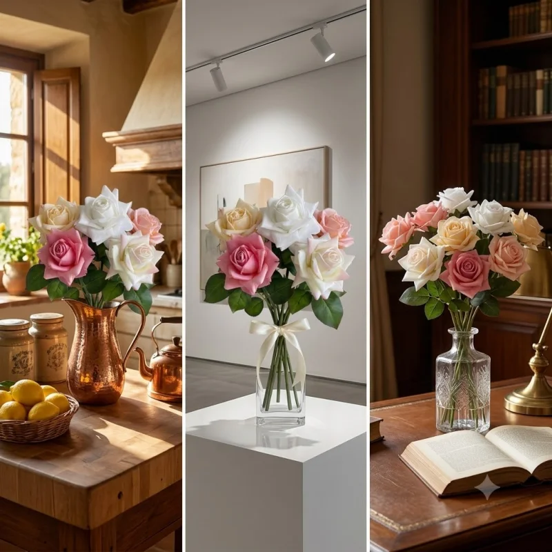 Luxurious Real Touch Roses - Set of 3 Artificial Flowers for Elegant Home and Event Decor