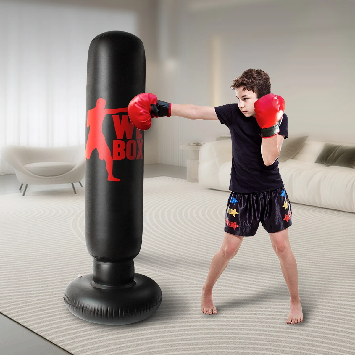 160cm Ground Freestanding Punching Boxing Bag for Kids and Adults Inflatable Kickboxing Sandbag, Stress Relief Karate Boxing Bag 4