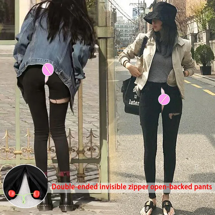 2022 Autumn New Invisible Open Crotch Outdoor Convenient Jeans for Women High Waist Tight Ripped Ankle-Length Pants Skinny Jeans boyfriend outdoor sex trousers invisible open seat pants high waist jeans women sexy ankle tight pencil pants women s clothing