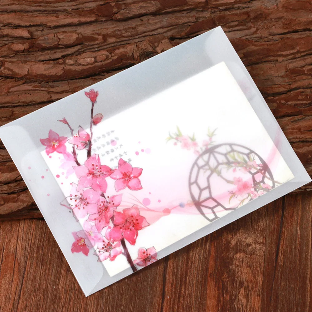 Vintage Translucent Peach Blossom Pattern Envelope Wedding Invitation Greeting Card Cover School Letter Supplies 5pcs mailing envelopes