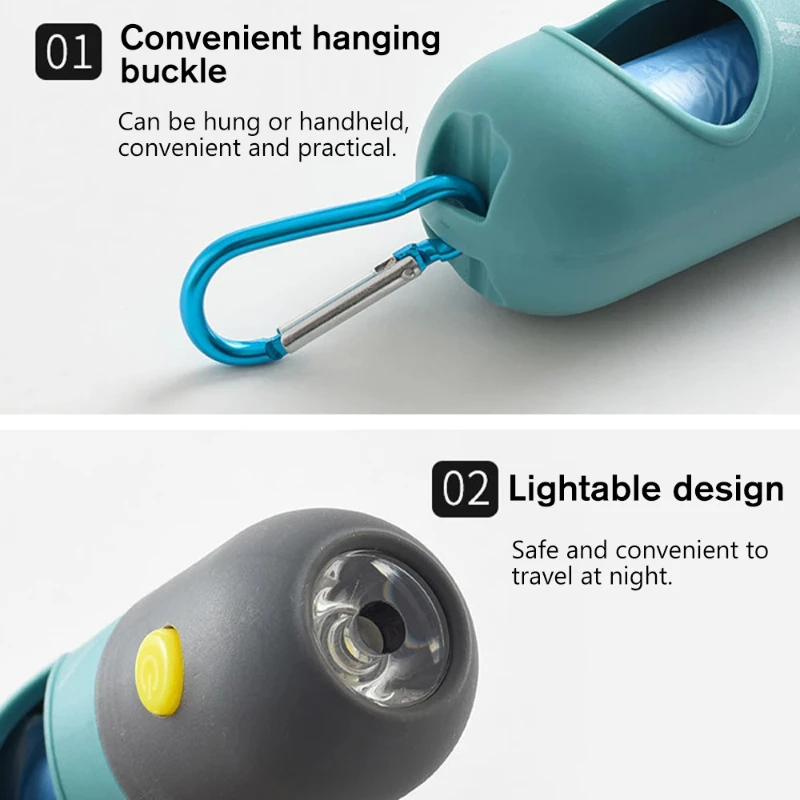 Led Light Dog Poop Bags Dispenser Degradable Waste Bag Outdoor Portable Pet Trash Bags