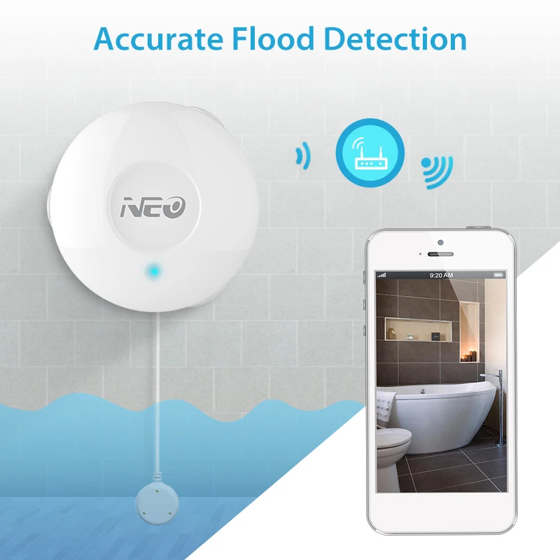 

Water Flood Leakage Sensor High Quality With Remote Probe Water Resistant White Water Sensor Simple Smart Home Z Wave Plus