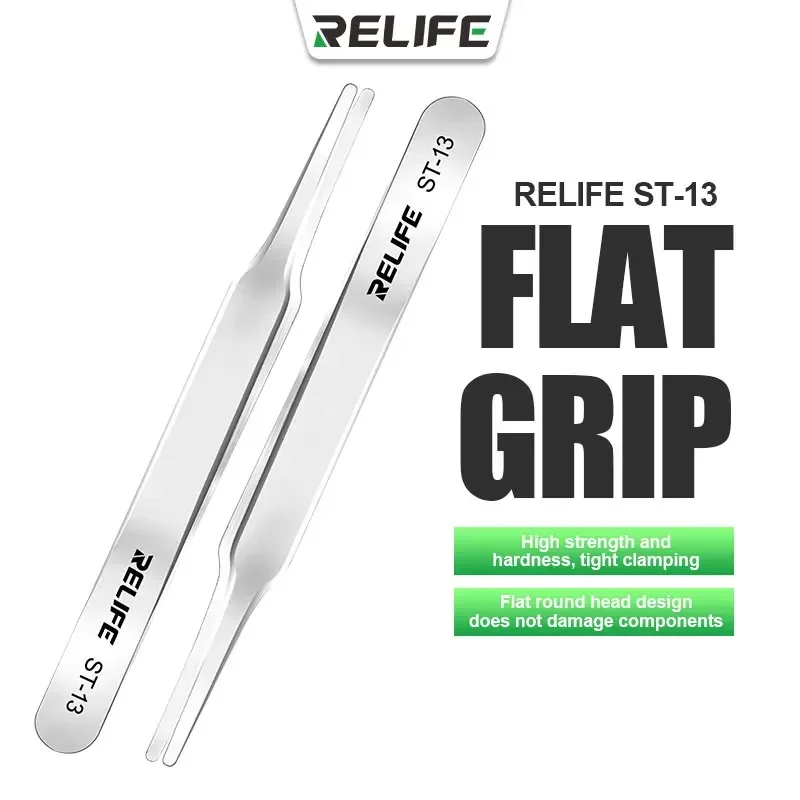 RELIFE ST-13 Precision flat tip tweezers non magnetic used in mobile phone maintenance integrated circuit maintenance handmade precision tweezers tweezer tool phone repair tweezers