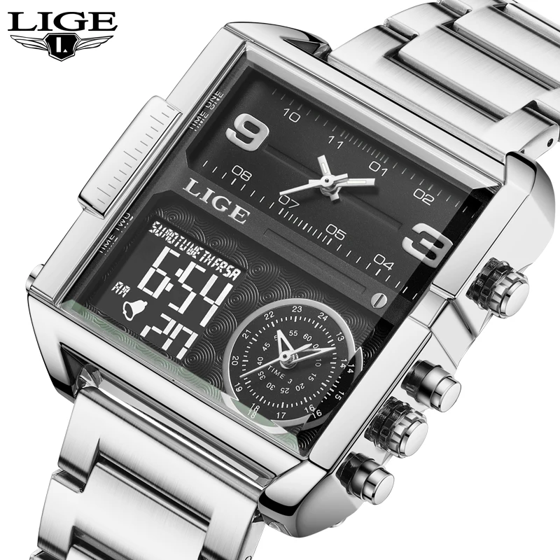 Square Watches Men's Luxury Top Brand LIGE Quartz Wristwatch Fashion Sport and Causal Business Watch Male Clock Reloj Hombres