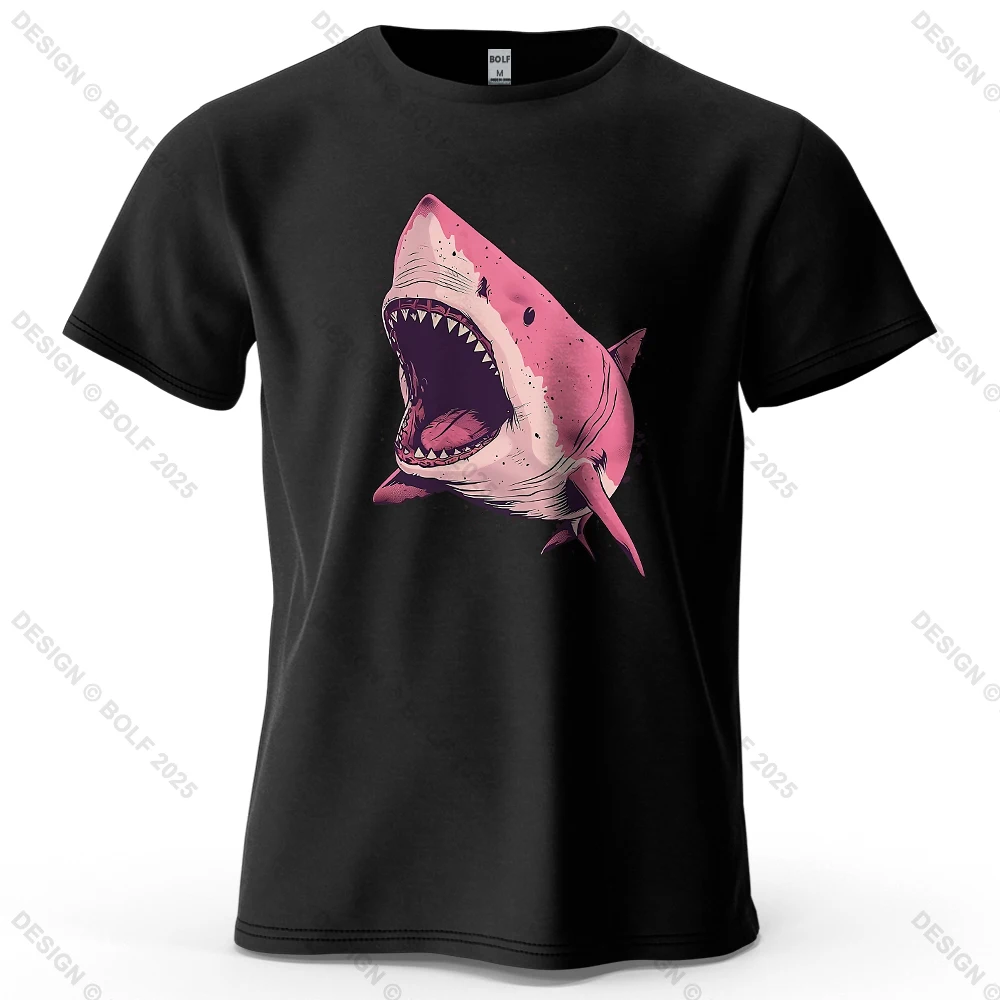 Pink Shark Cartoon Graphic Oversized 100% Cotton T-Shirt - Unisex Streetwear Tee