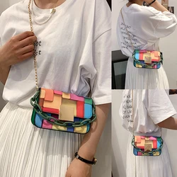 Women Fashion Contrast Color Personality Messenger Shoulder Bag PU leather Chain Bag Fashion All-match Color Matching Handbag