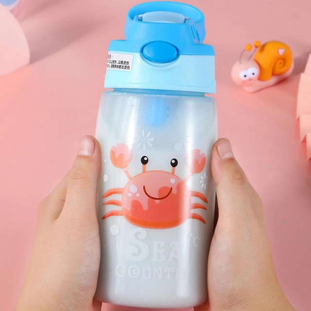 480ml Kids Water Cup Water Bottle Cartoon Patterns Print Water Cup with Straw Outdoor Portable Children's Cups, Size: 480 mL, Blue
