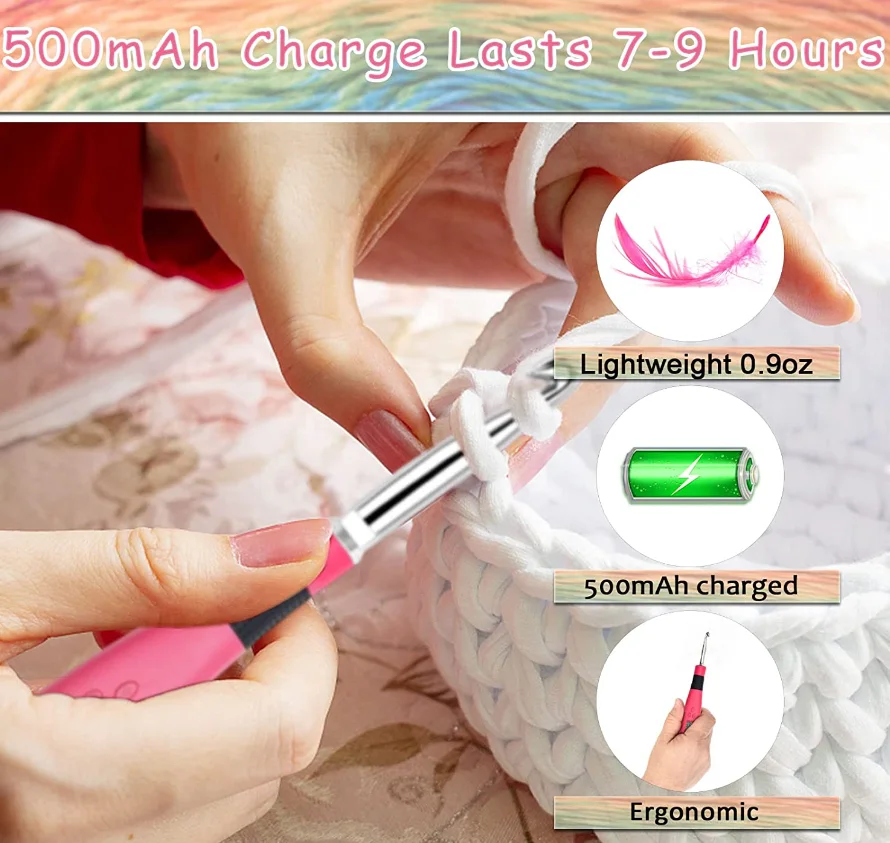 Crochet set with counter lightweight knitting needle kit knitting hook DIY tool with LED light and row number counter 12 piece