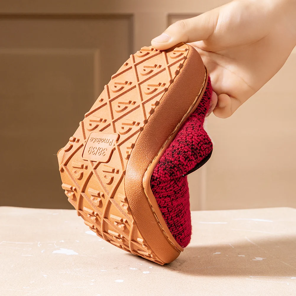 Plateau-Hausschuhe für Damen, TPR-Sohle, Memory-Schaum, rutschfest, warm, mit Keil, gestrickt, für den Innenbereich, gemütliche Hausschuhe für den Winter – Detail 9