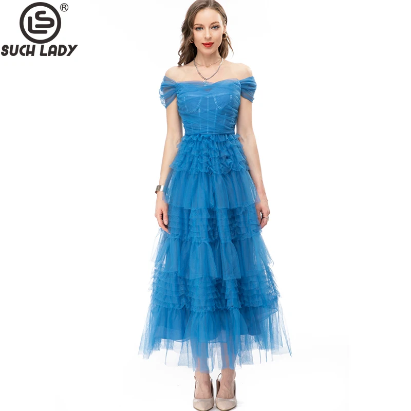 

Women's Runway Dresses Slash Neckline Cape Sleeves Tiered Ruffles Elegant Designer Party Prom Gown