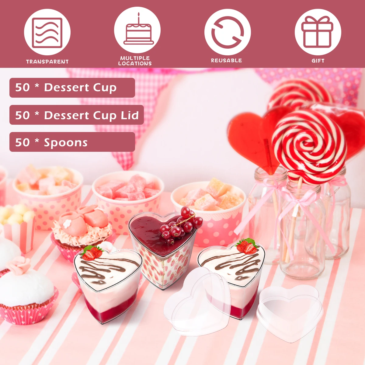 50pcs Mousse Cup Dessert Puddings Cheesecake Parfait Cups Ice Cream Jelly Yogurt Mug for Cream Pudding Fruit Cupcake Container