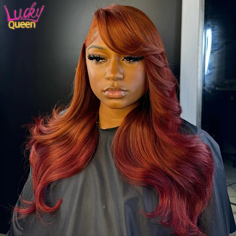 

Ombre Orange Red Body Wave Wig Pre Plucked Hairline Transparent HD Lace Front Human Hair Wig for Women Beginner Frontal Wig