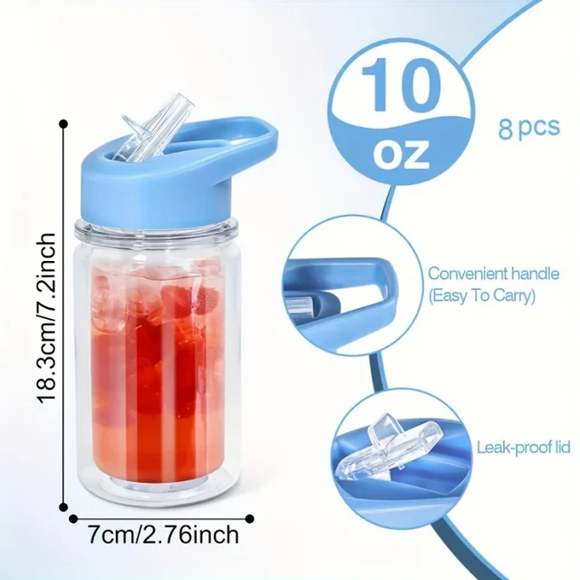 4PCS Reusable Double Layer Plastic Water Bottles With Lid And Straw 10Oz DIY Snowball Cup with Pre Drilled Hole Drinkware Cups 4