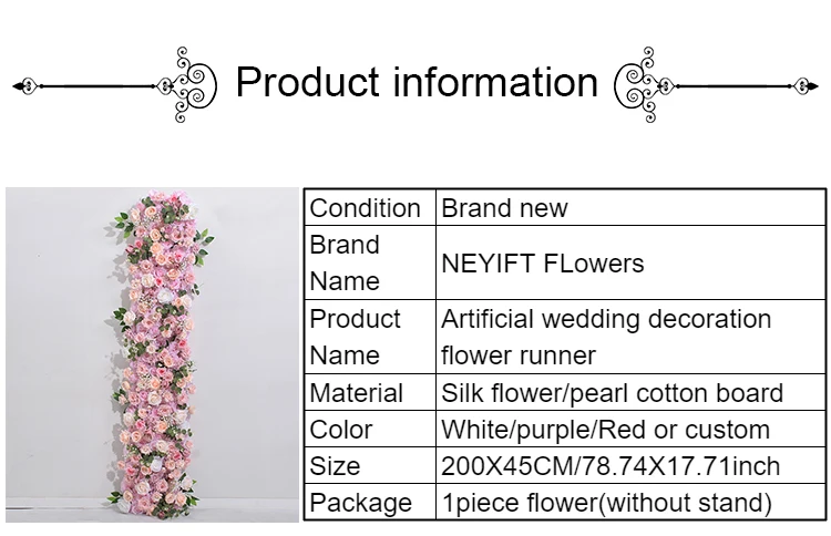 Description Picture 5 of itemRose Hydrangea Green Leaves Wedding Backdrop Arch KT Board Decor 5D Floral Pink White Red Flower Row Runner Event Party Props