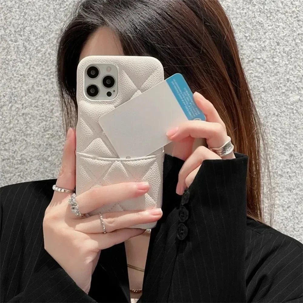 Luxury Geometric Leather Crossbody Phone Case with Necklace Chain and Card Holder