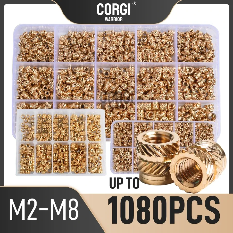 Female Threaded Brass Inserts Nut Assortment Kit 80-1080 M2/M2.5/M3/M4/M5/M6/M8 Metric Premium Heat Set Insert Nuts for Plastic