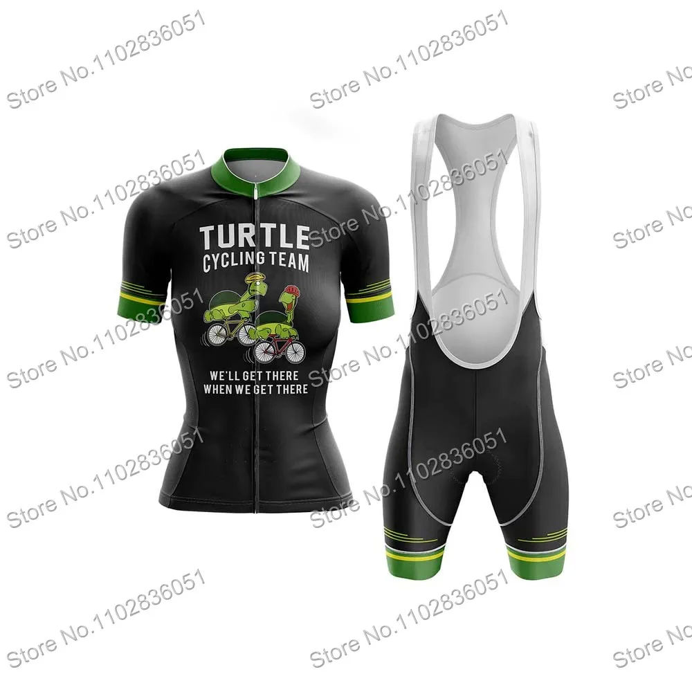 Turtle Team Cycling Jersey Set Women MTB Uniform Black Bike Clothing Summer Bicycle Shirt Ropa Bib Shorts Maillot Ciclismo