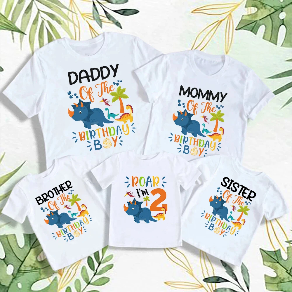 Dinosaurier-Druck für Kinder, 2-jähriger Geburtstag, Familie, passende Kleidung, Papa, Mutter, Bro, Sis, Geburtstag, Jungen-Shirt, T-Shirt, Geburtstag, Crew-Outfit, T-Shirt