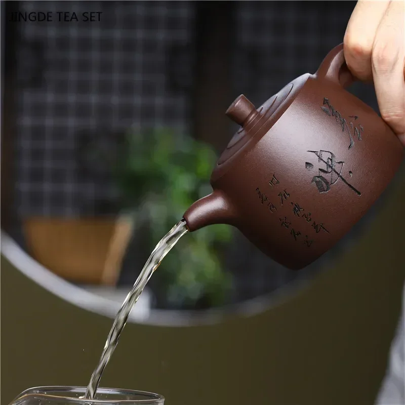 300ml Hand-painted Yixing Purple Clay Tea Pot Purple Mud Filter Antique Kettle Chinese Zisha Tea Infuser Custom Boutique Teapot