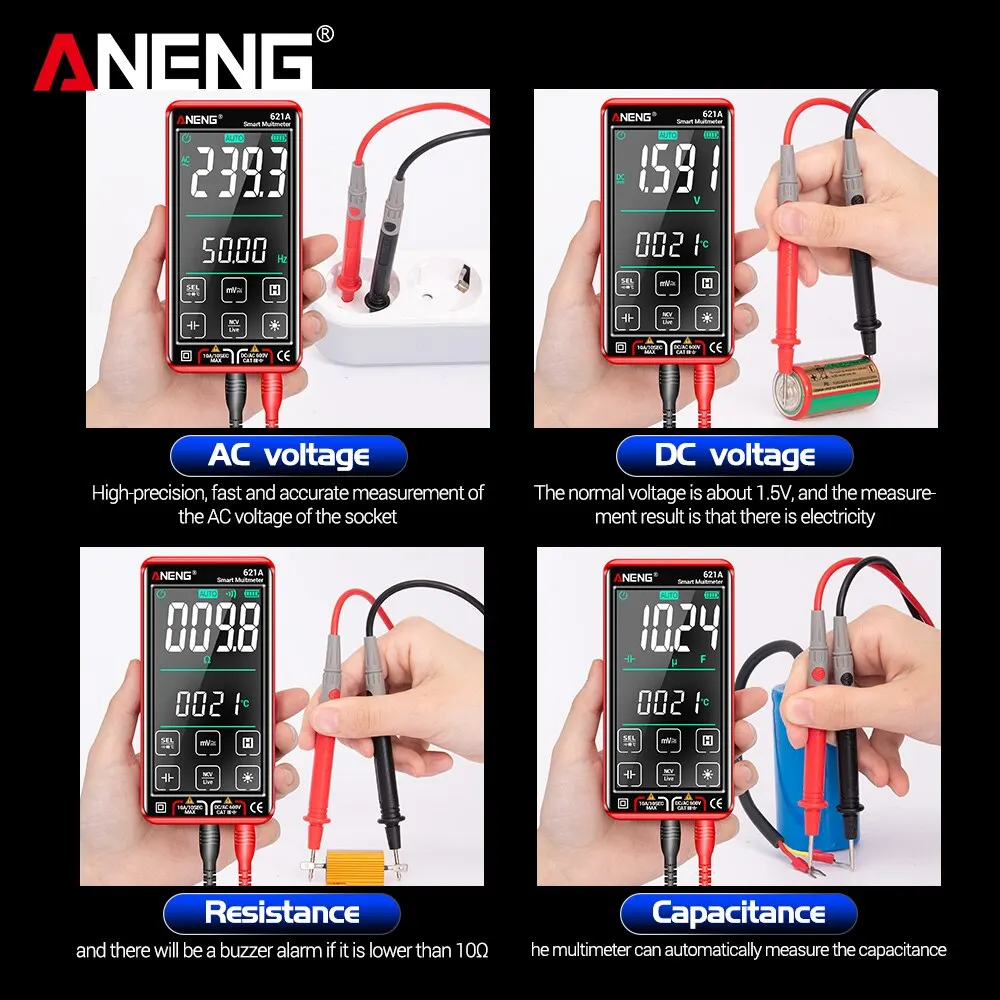 ANENG Ʈ  Ƽ, ġ ũ ƼƮ ׽ Ʈ, 9999 īƮ, True RMS ڵ  DC/AC 10A 跮, 621A