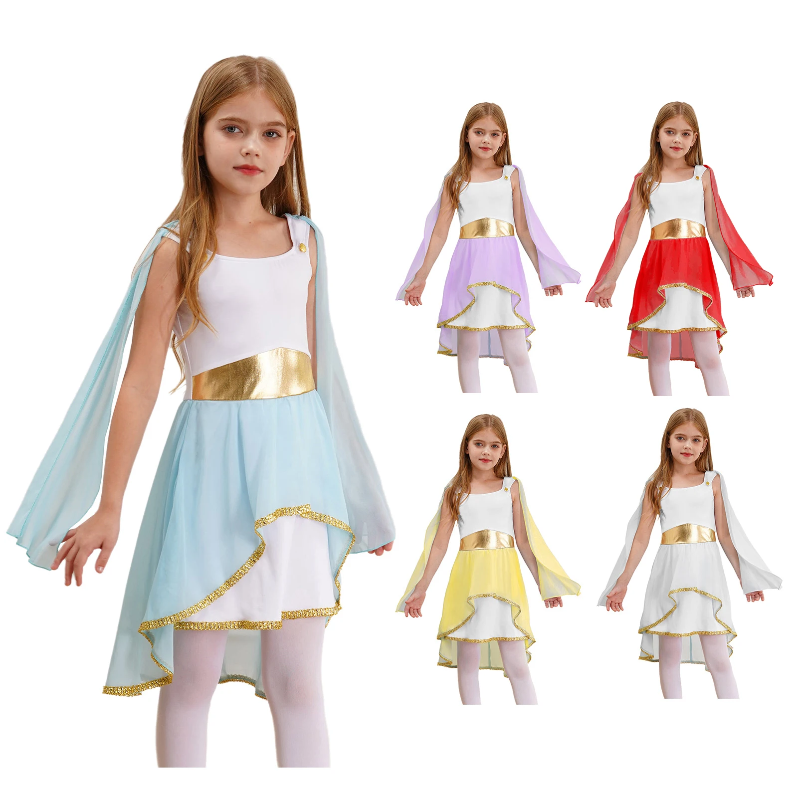 Cosplay Costume Kids Girls Halloween Ancient Greek Toga Athena Goddesses Rome Egypt Princess Dress