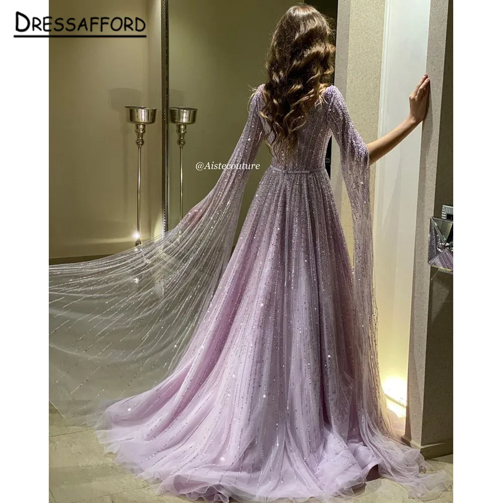 Lilac Beaded Elegant Luxury V-Neck Evening Dresses Gowns 2023 For Women Muslim Party