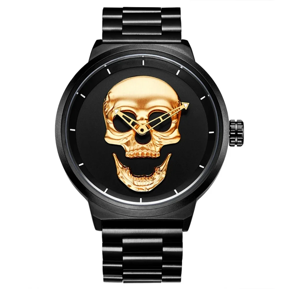 Men Watches Cool Punk 3D-Skull Stainless Steel Top Luxury Brand Sports Quartz Movement Waterproof Shockproof Male Wristwatches 4