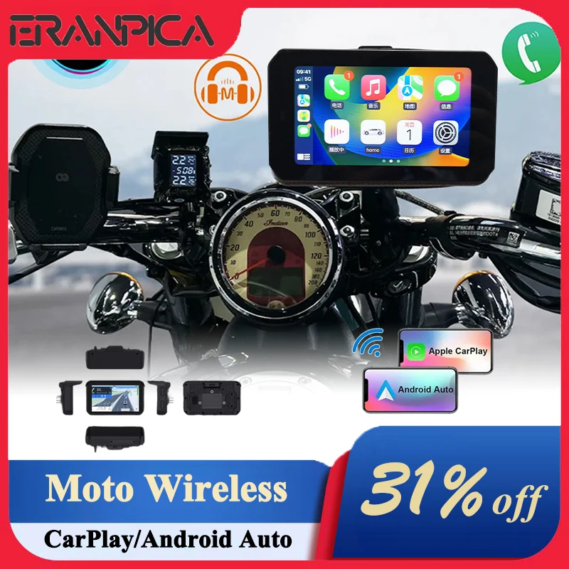 Eranpica Moto Carplay 5 Pollici Navigazione Gps Impermeabile Hd Moto Registratore Di Guida 0-128Gmemory Wireless Carplay/Android Auto