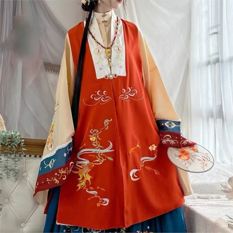 

New Ancient Chinese Clothing Women's Hanfu Columnea Gloriosa Flame Stand Collar Placket Traditional Style Suit