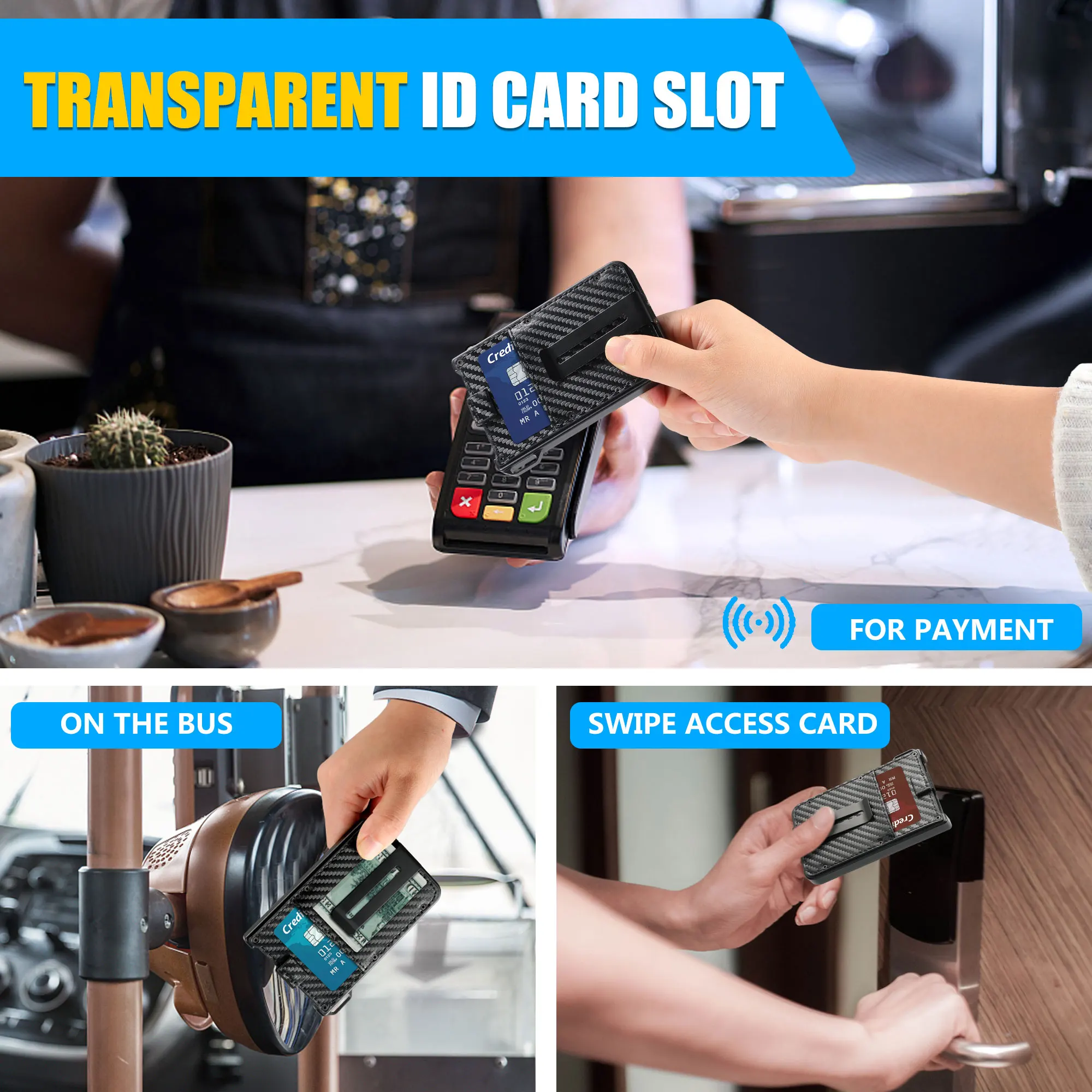 Wallet For Men Aluminum Slim Carbon Fiber Leather Holds 10 Cards Card Holder Clear ID Card Holder Cash Clip