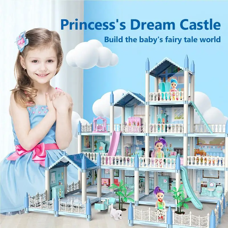 Dream Castle Princess Toys DIY House Kit For Children Building Big Villas Furniture Miniature Doll  Xmas Birthday Gifts Kids Toy кукольный домик быстрой сборки dream house усадьба