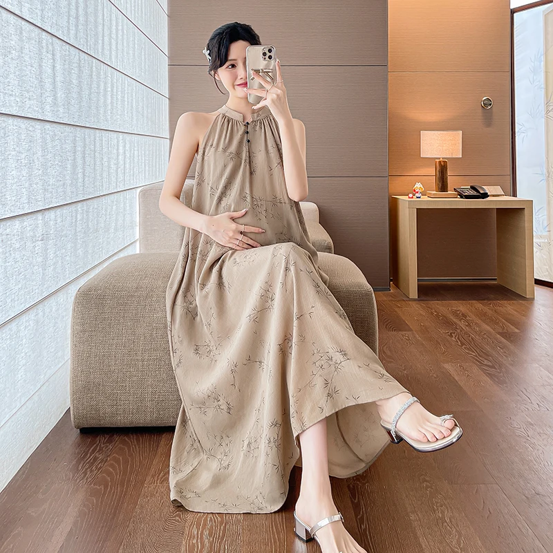 2025 Summer Chinese Style Plus Size Women Dress Sleeveless Floral Dress Fashion Maternity Long Loose Strap Dress Holiday Clothes 3 2025 Summer Chinese Style Plus Size Women Dress Sleeveless Floral Dress Fashion Maternity Long Loose Strap Dress Holiday Clothes - Image 3